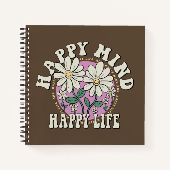 Retro Happy Mind Happy Life Notizbuch (Vorderseite)