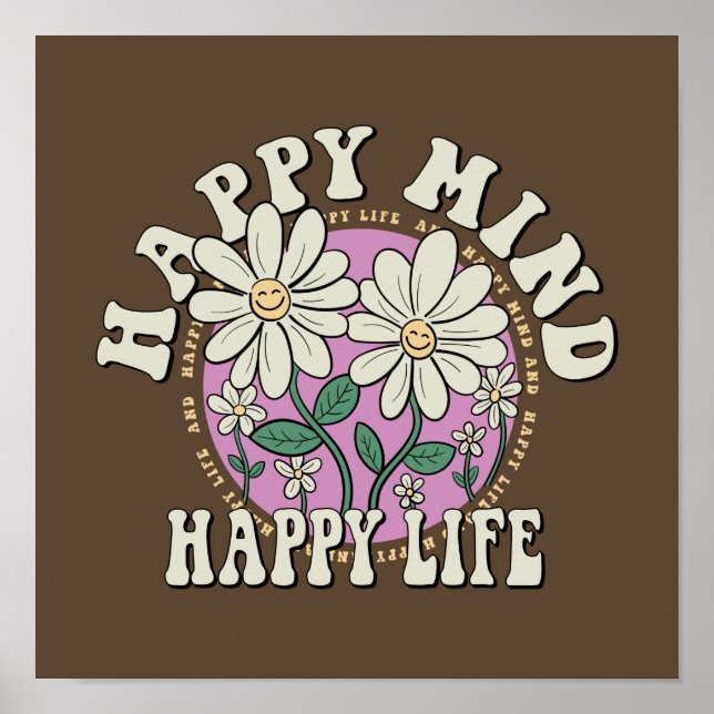 Retro Happy Mind Happy Life Poster (Vorne)