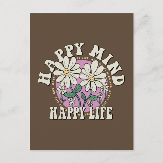 Retro Happy Mind Happy Life Postkarte (Vorderseite)