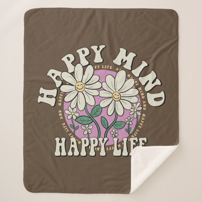 Retro Happy Mind Happy Life Sherpadecke (Vorderseite)