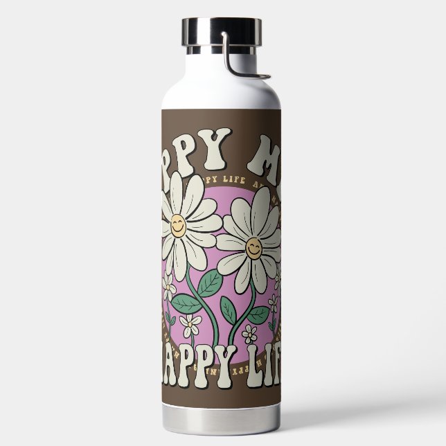 Retro Happy Mind Happy Life Trinkflasche (links)
