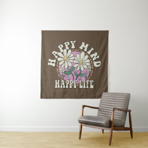 Retro Happy Mind Happy Life Wandteppich