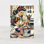 Retro Happy Mother Day Karte<br><div class="desc">Sweet sentimental Happy Mother's Day Card. Eine Retro-Szene mit einer Mutter,  die ihrer Tochter beibringt,  einen Kuchen zu backen,  ist nicht in einem Vintagen Comic Buch Pop Art.</div>