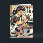 Retro Happy Mother Day Karte<br><div class="desc">Sweet sentimental Happy Mother's Day Card. Eine Retro-Szene mit einer Mutter, die ihrer Tochter beibringt, einen Kuchen zu backen, ist nicht in einem Vintagen Comic Buch Pop Art.</div>