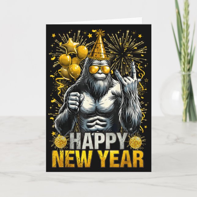 Retro Happy New Year 2026 Bigfoot Lovers New Years Karte (Vorderseite)