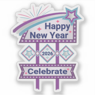 Retro Happy New Year Sign - Celebrate Marquee Aufkleber