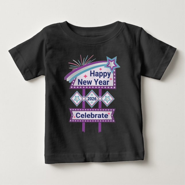 Retro Happy New Year Sign - Celebrate Marquee Baby T-shirt (Vorderseite)