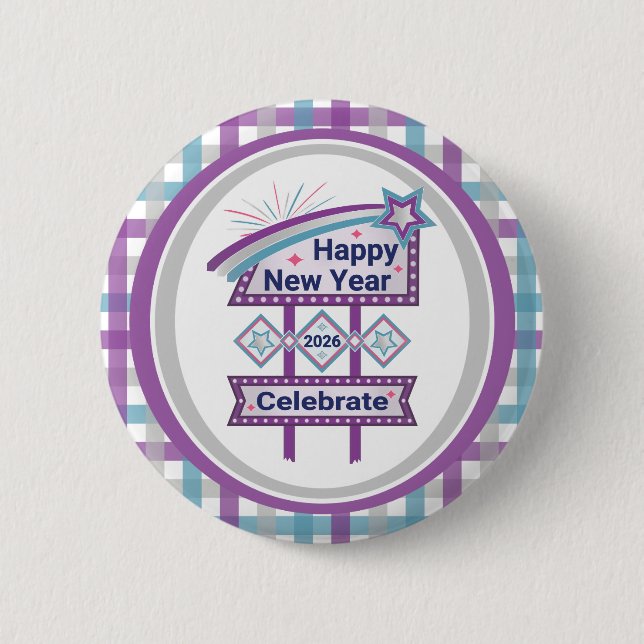 Retro Happy New Year Sign - Celebrate Marquee Button (Vorderseite)