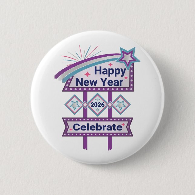 Retro Happy New Year Sign - Celebrate Marquee Button (Vorderseite)