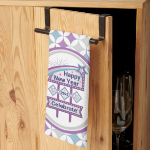 Retro Happy New Year Sign - Celebrate Marquee Geschirrtuch