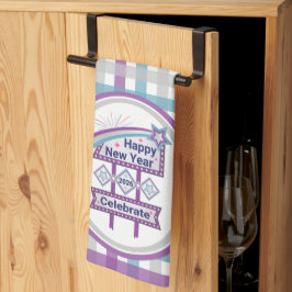 Retro Happy New Year Sign - Celebrate Marquee Geschirrtuch