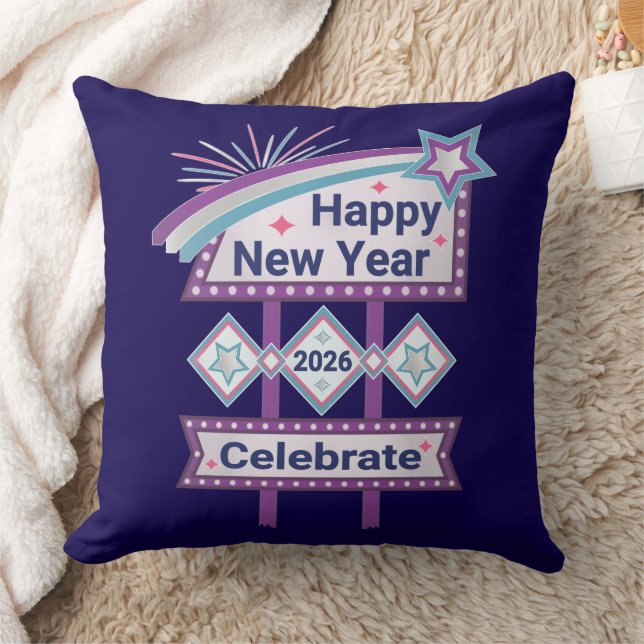 Retro Happy New Year Sign - Celebrate Marquee Kissen (Decke)