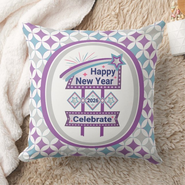 Retro Happy New Year Sign - Celebrate Marquee Kissen (Decke)