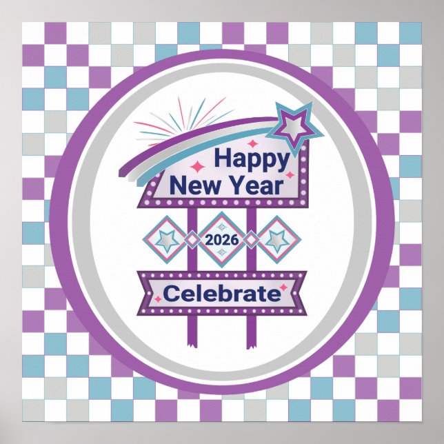 Retro Happy New Year Sign - Celebrate Marquee Poster (Vorne)