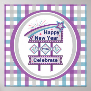 Retro Happy New Year Sign - Celebrate Marquee Poster