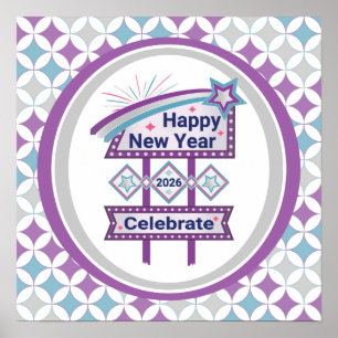 Retro Happy New Year Sign - Celebrate Marquee Poster