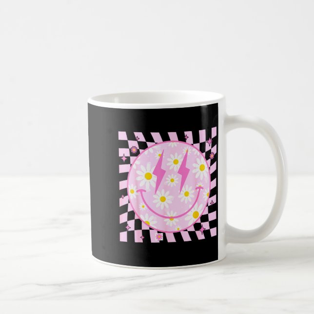 Retro Happy Smile Face Checkered Pattern Nk Daisy  Kaffeetasse (Rechts)