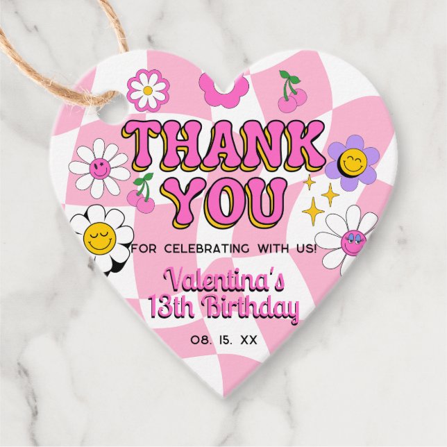 Retro Happy Smile Face Pink Geliebter Spaß Geburts Geschenkanhänger (Vorderseite)