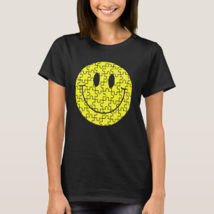 Retro Happy Smile Face Puzzle Stücke Niedlich Auti T-Shirt