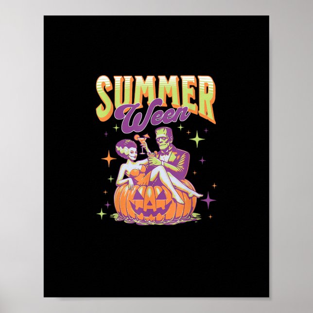 Retro Happy Summerween Funny Frankenstein Monster  Poster (Vorne)