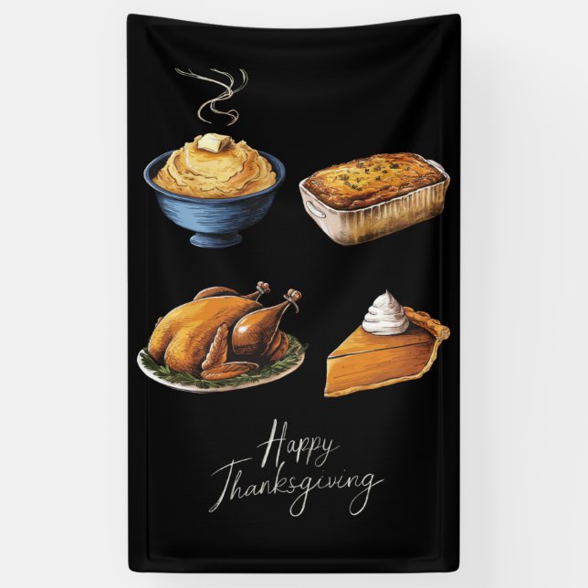Retro Happy Thanksgiving Fall Pumpkin Pie Banner (Vertikal)