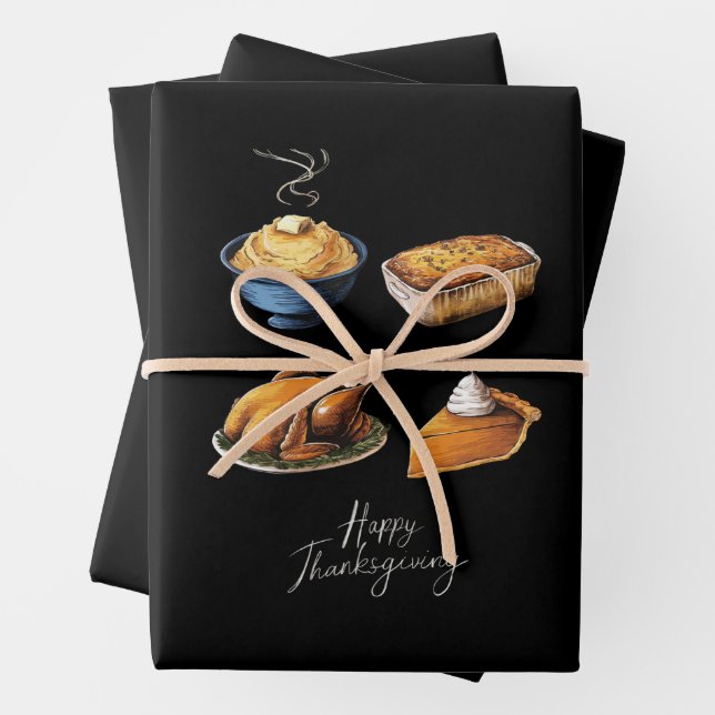 Retro Happy Thanksgiving Fall Pumpkin Pie Geschenkpapier Set (Beispiel)