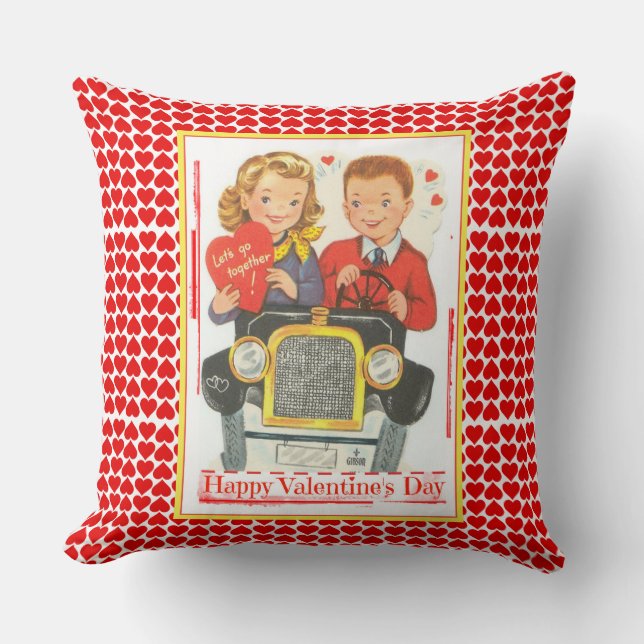 Retro Happy Valentine's Day Throw Kissen (Vorderseite)
