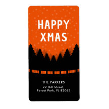 Retro Happy Xmas mit Kiefern und Schnee