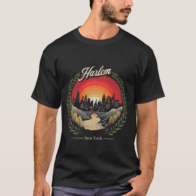 Retro Harlem Sunset: New York City Skyline T-Shirt (Vorderseite)