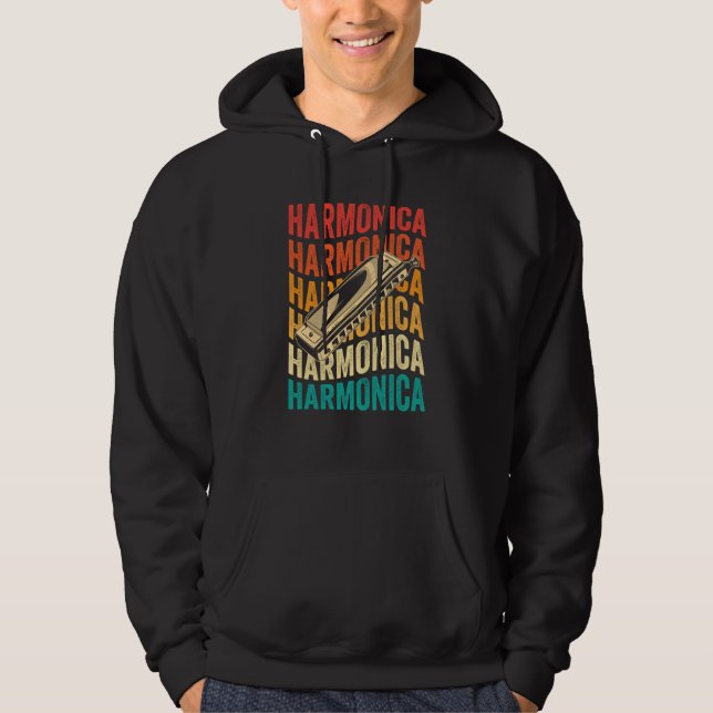 Retro Harmonica Harp Player Hoodie (Vorderseite)