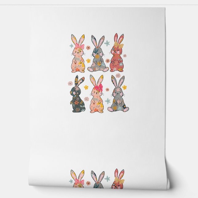 Retro-Hasen-Blumen-Hase-Ostern Da Tapete (Abrollen)