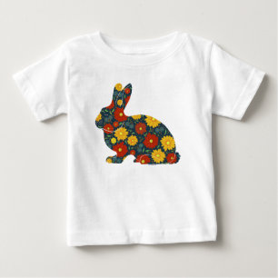 Retro-Hasen-Kaninchen und Blumen Baby T-shirt