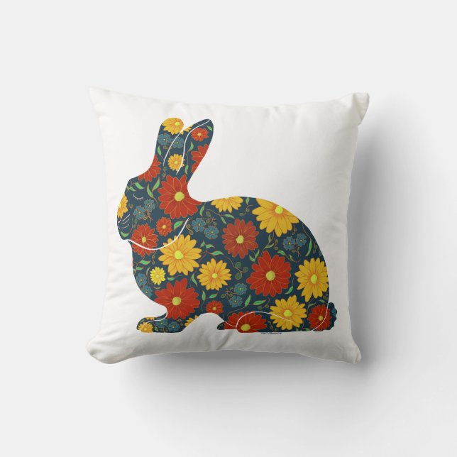 Retro-Hasen und Blume Kissen (Vorderseite)