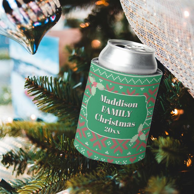 Retro-hässlicher Weihnachtspullover in Grün Dosenkühler (Von Creator hochgeladen)