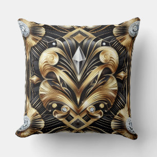 Retro-Hausakzente Schwarz-goldener Art Deco Kissen
