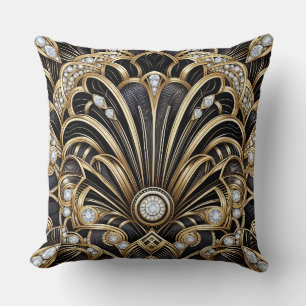 Retro-Hausakzente Schwarz-goldener Art Deco Kissen