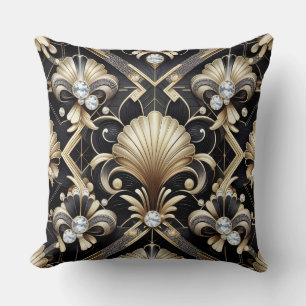 Retro-Hausakzente Schwarz-goldener Art Deco Kissen