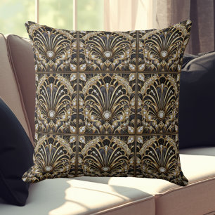 Retro-Hausakzente Schwarz-goldener Art Deco Kissen