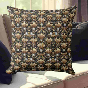 Retro-Hausakzente Schwarz-goldener Art Deco Kissen