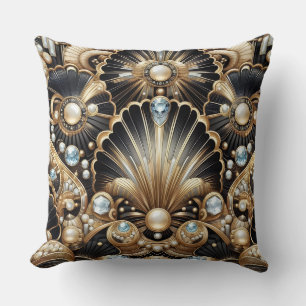 Retro-Hausakzente Schwarz-goldener Art Deco Kissen