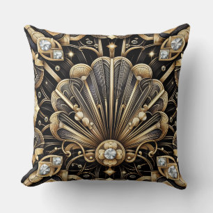 Retro-Hausakzente Schwarz-goldener Art Deco Kissen