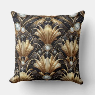 Retro-Hausakzente Schwarz-goldener Art Deco Kissen