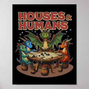 Retro-Häuser und menschliche Gamer-Videospiele Poster
