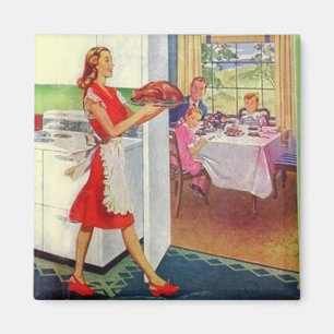 Retro Hausfrau auf Erntedank Magnet