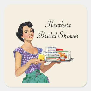 Retro-Hausfrau-Braut- Dusche  Quadratischer Aufkleber