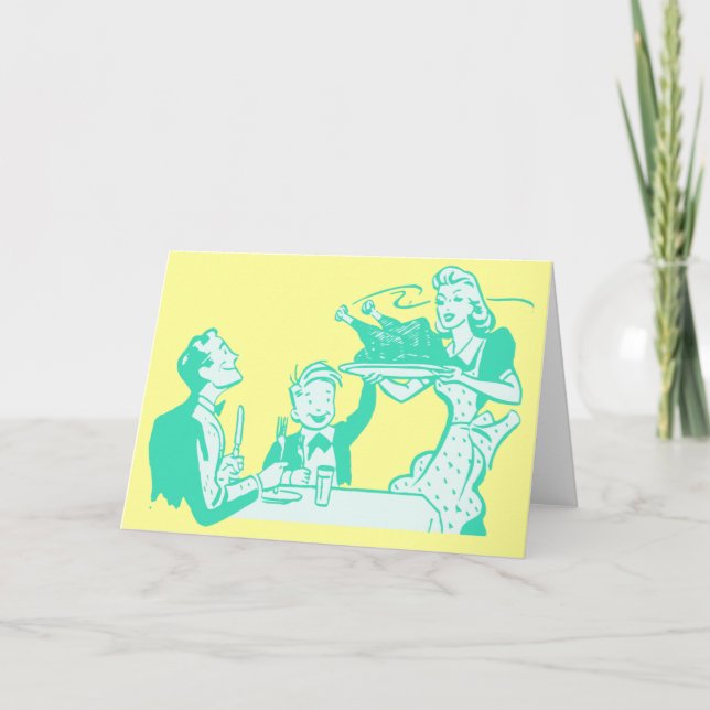 Retro Hausfrau Feiertagskarte (Vorderseite)