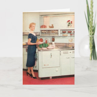 Retro Hausfrau in der Küche Karte