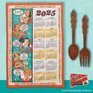 Retro-Hausfrau-Kalender-Handtuch im Mid-Century-St Geschirrtuch