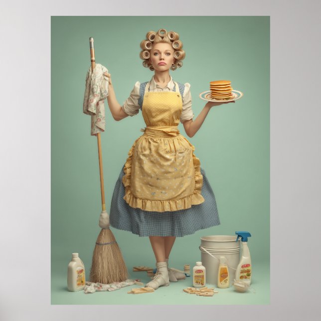 Retro-Hausfrau mit Pfannkuchen Poster (Vorne)