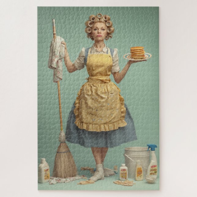 Retro-Hausfrau mit Pfannkuchen Puzzle (Vertikal)